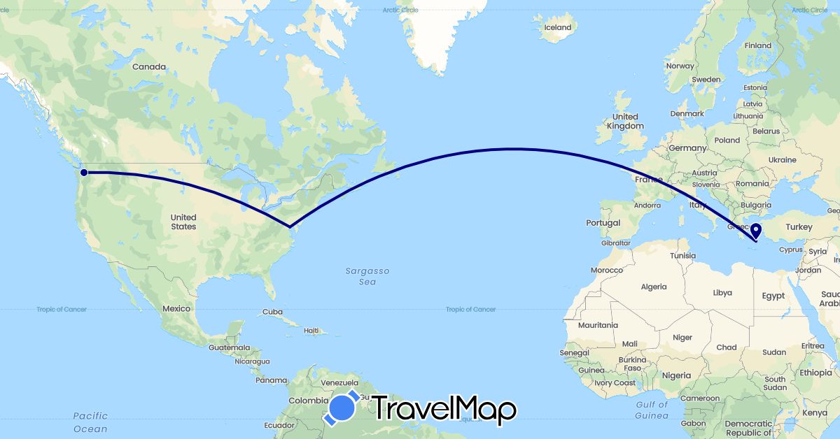 TravelMap itinerary: driving in Greece, United States (Europe, North America)